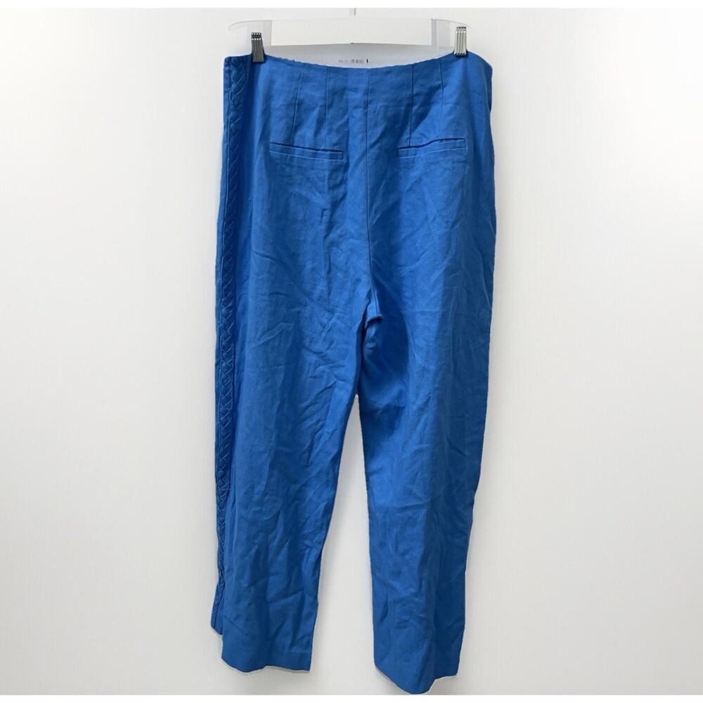 Jason Wu Wide Leg Cropped Pants Womens 6 Blue Linen Blend Braided High Waist - Picture 2 of 14